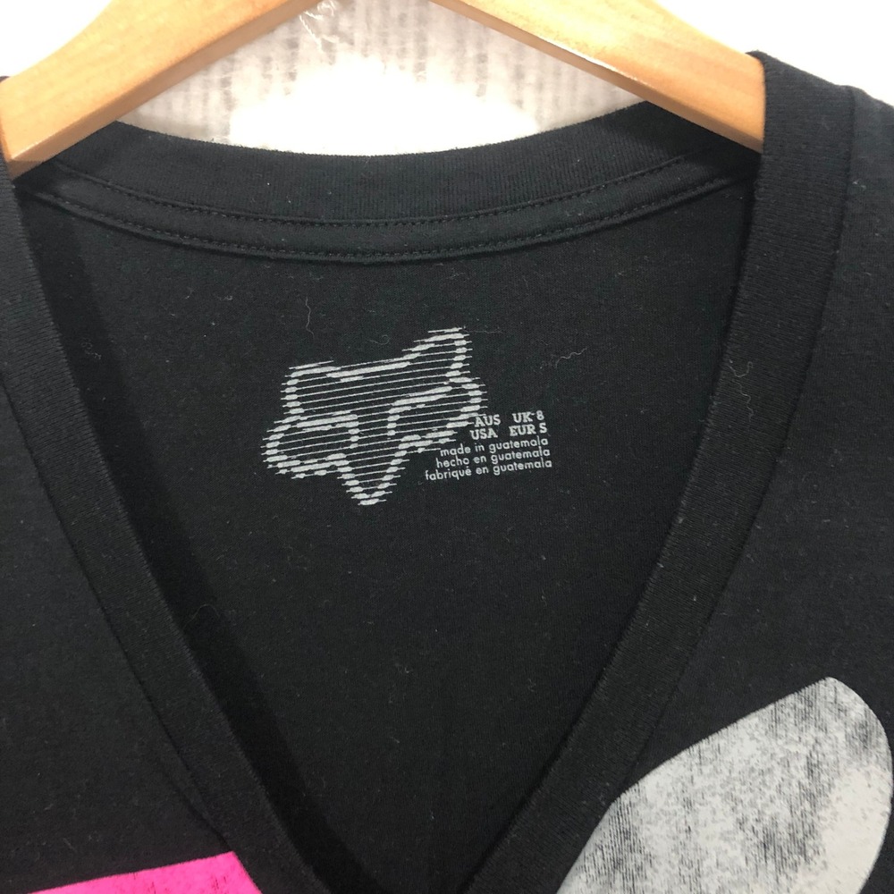 Vintage Fox Racing Womens Small Pink 74 Logo Graphic V Neck T Shirt Moto Y2K - Picture 5 of 8